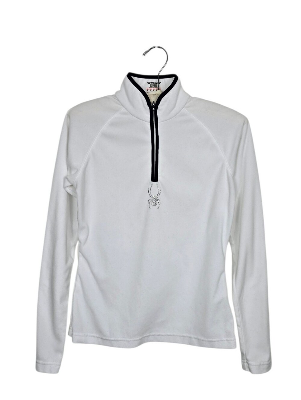 Spyder Rhinestone Logo Ski Fleece Quarter Zip Pullover White Black Women’s 4